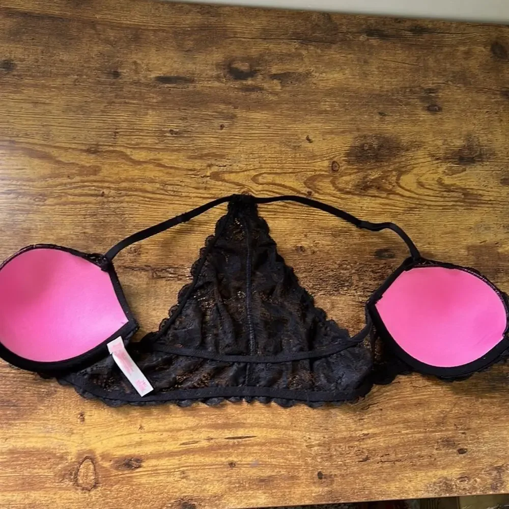 PINK Black Floral Lacey Push Up Date Racerback Bra